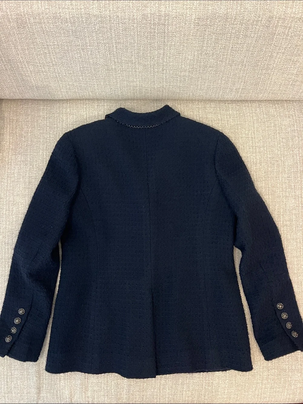 CHANEL 08A Navy Wool Cashmere Tweed Blazer Jacket CC Buttons FR 44